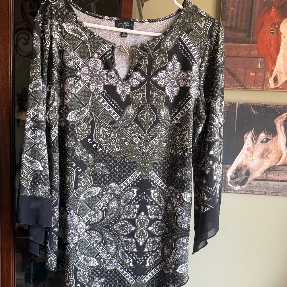Stitch Olive & Black Paisley Blouse